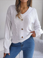 Cable - Knit Buttoned V - Neck Sweater - Admiresty