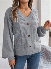 Cable - Knit Buttoned V - Neck Sweater - Admiresty