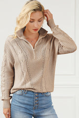 Cable - Knit Half Zip Long Sleeve Sweater - Admiresty