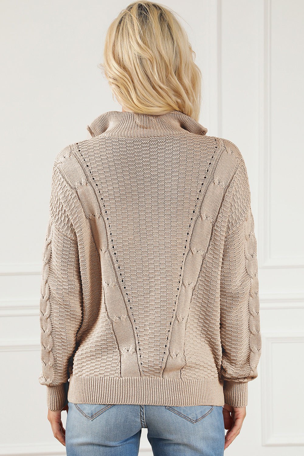 Cable - Knit Half Zip Long Sleeve Sweater - Admiresty