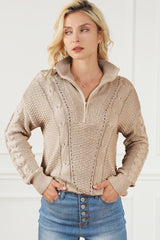 Cable - Knit Half Zip Long Sleeve Sweater - Admiresty