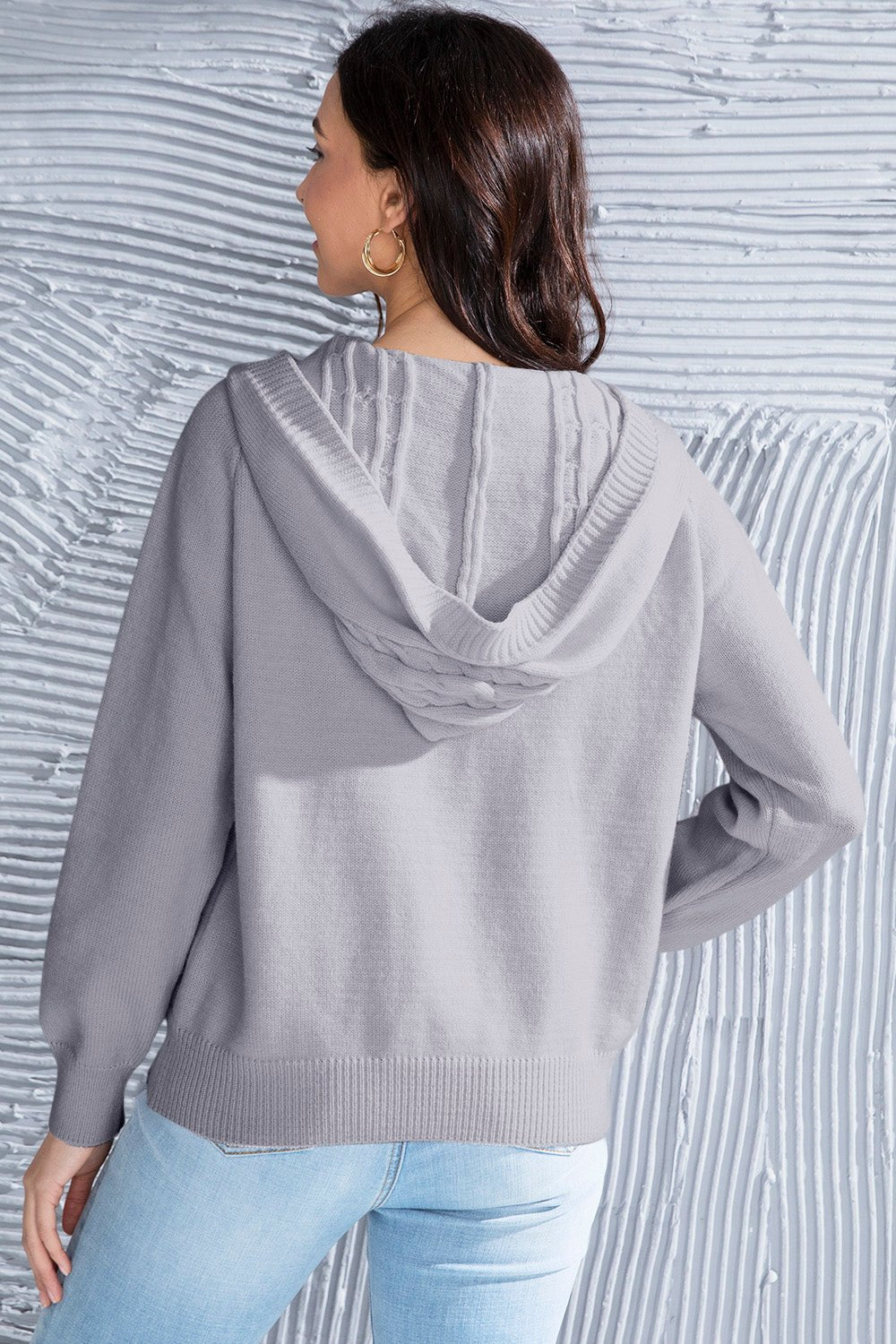 Cable Knit Long Sleeve Hooded Sweater - Admiresty