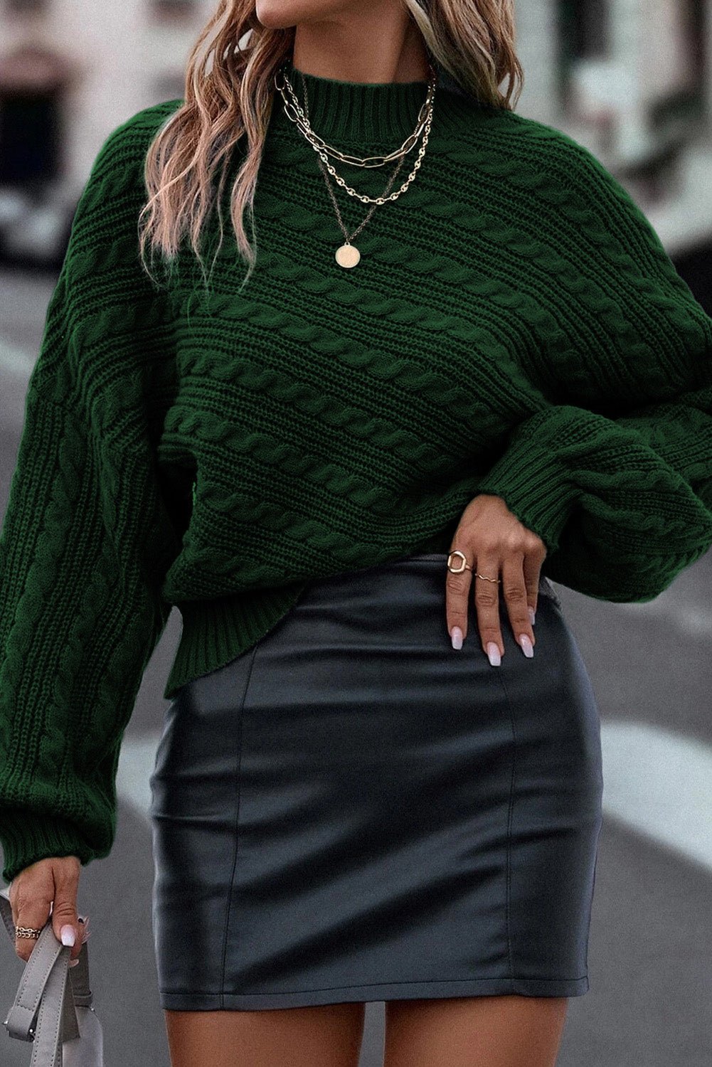 Cable - Knit Mock Neck Dropped Shoulder Sweater - Admiresty