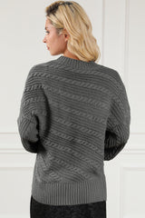 Cable - Knit Mock Neck Dropped Shoulder Sweater - Admiresty