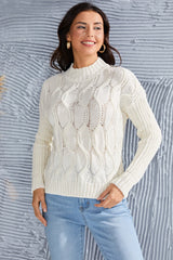 Cable - Knit Mock Neck Long Sleeve Sweater - Admiresty