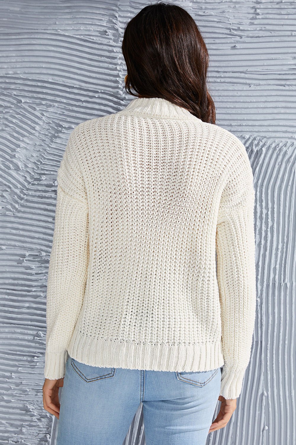 Cable - Knit Mock Neck Long Sleeve Sweater - Admiresty