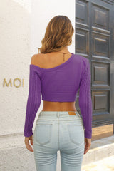 Cable - Knit One Shoulder Long Sleeve Sweater - Admiresty