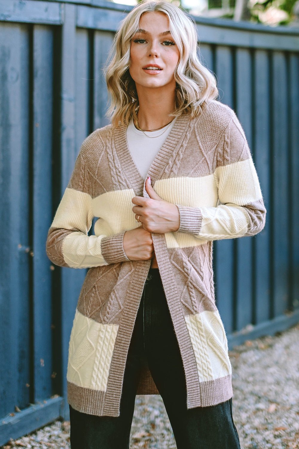 Cable - Knit Open Front Cardigan - Admiresty