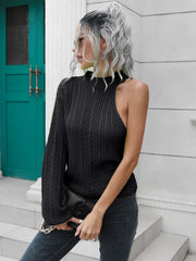 Cable - Knit Round Neck Asymmetrical Sweater - Admiresty