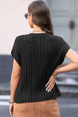 Cable - Knit Round Neck Cap Sleeve Sweater - Admiresty