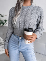 Cable - Knit Round Neck Cropped Sweater - Admiresty