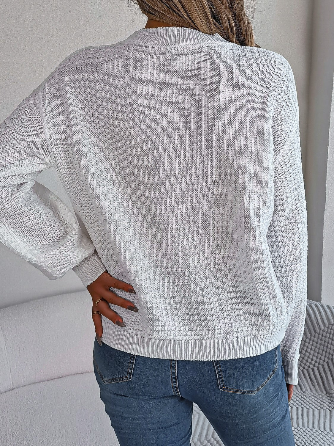 Cable - Knit Round Neck Long Sleeve Sweater - Admiresty