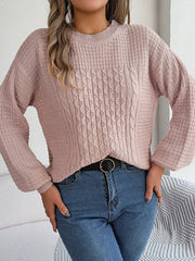 Cable - Knit Round Neck Long Sleeve Sweater - Admiresty