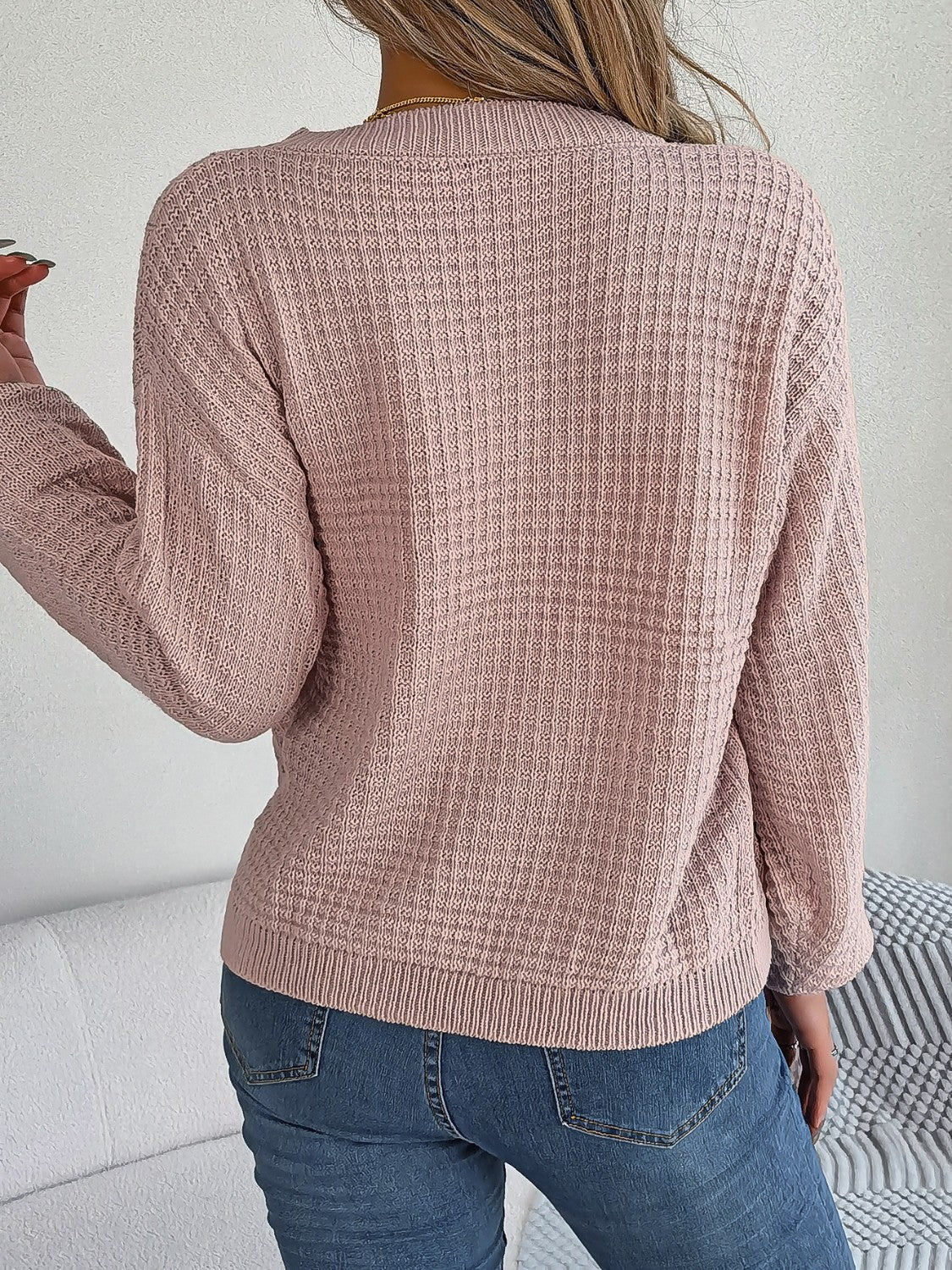 Cable - Knit Round Neck Long Sleeve Sweater - Admiresty