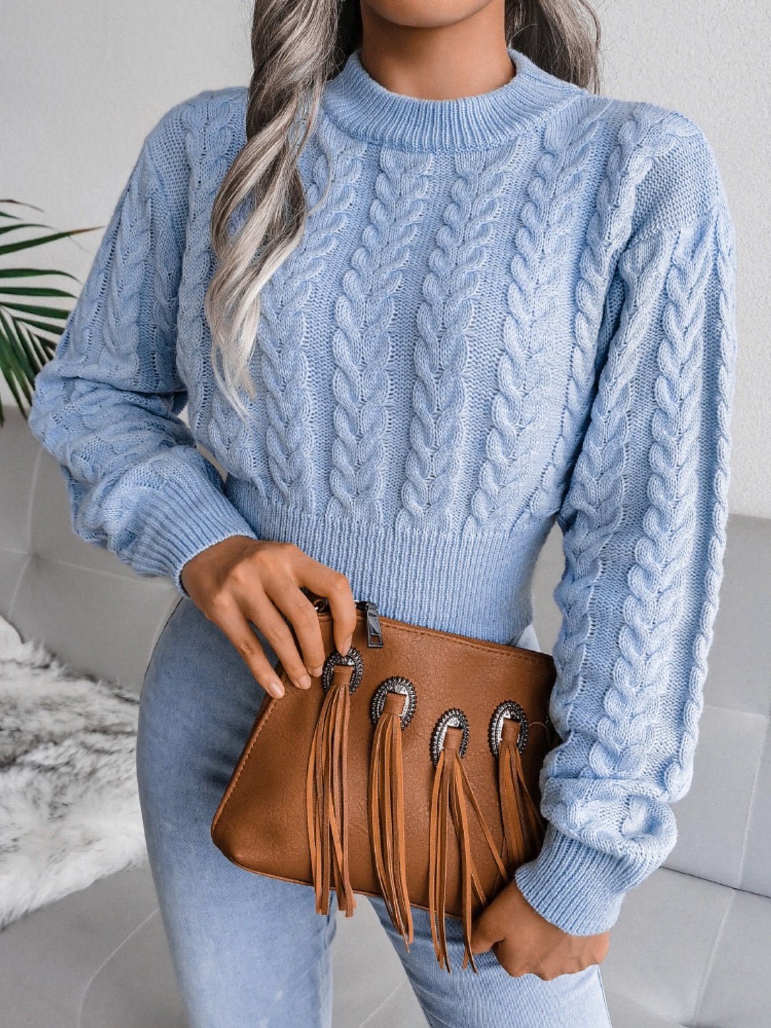 Cable - Knit Round Neck Sweater - Admiresty