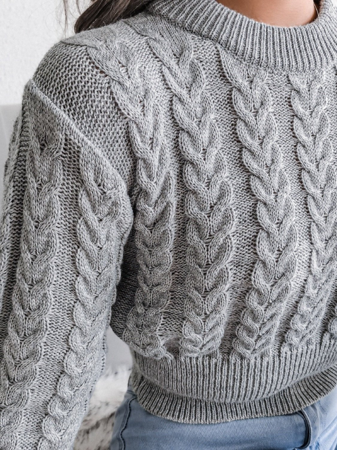 Cable - Knit Round Neck Sweater - Admiresty