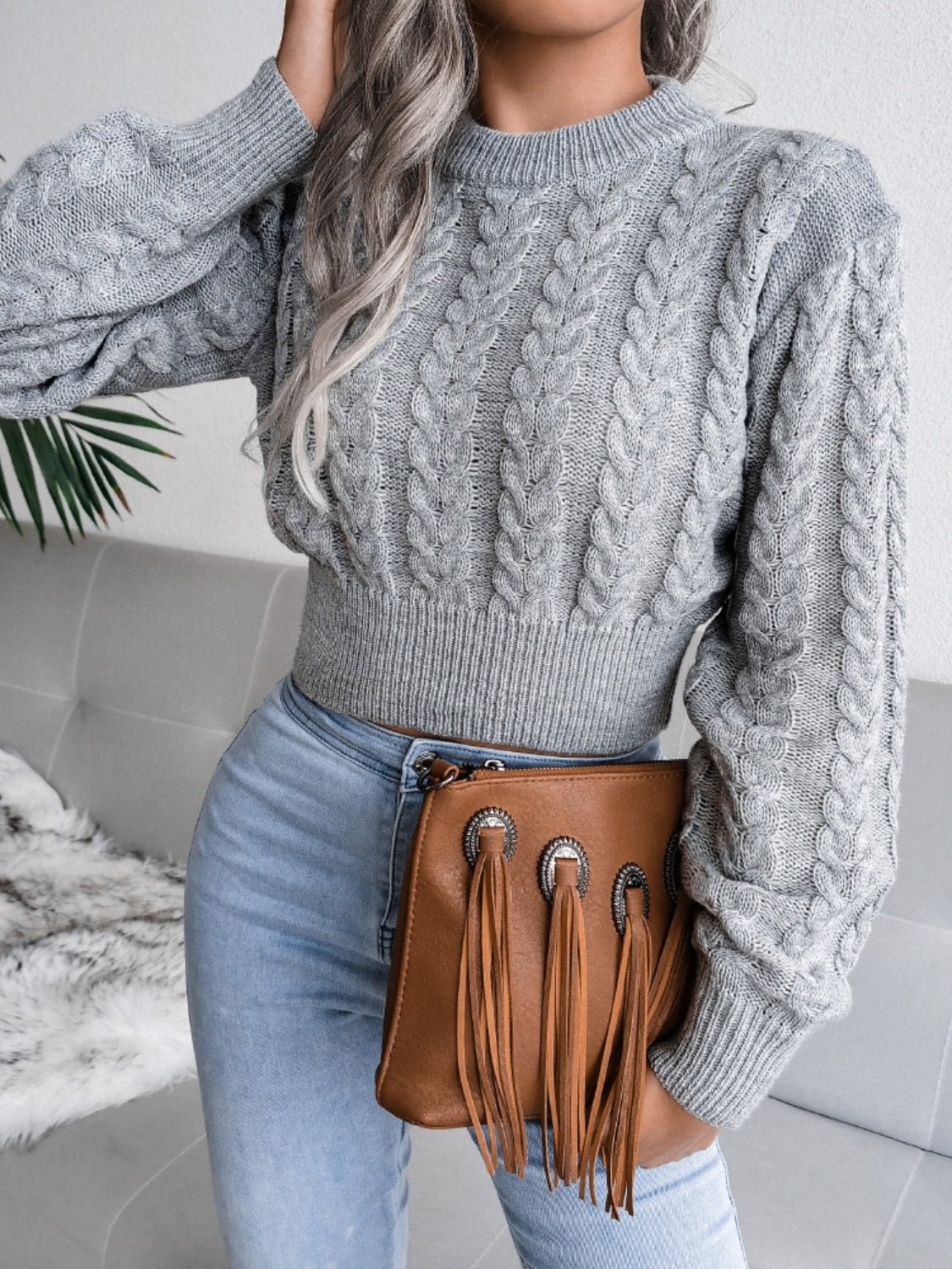 Cable - Knit Round Neck Sweater - Admiresty