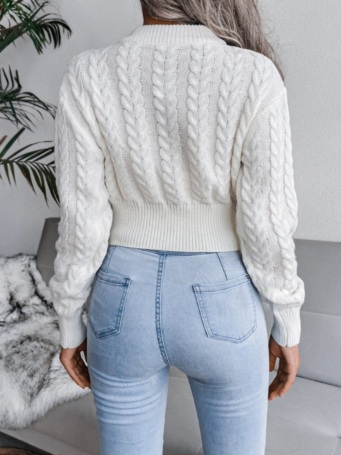 Cable - Knit Round Neck Sweater - Admiresty