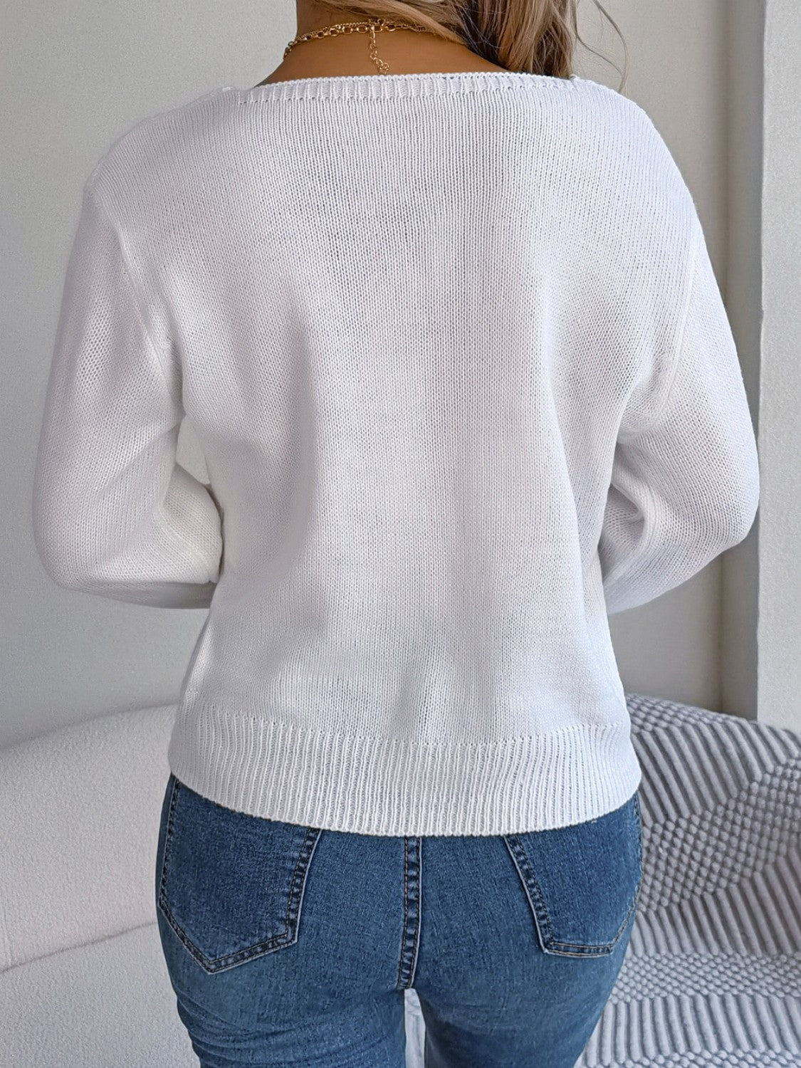 Cable - Knit Square Neck Long Sleeve Sweater - Admiresty