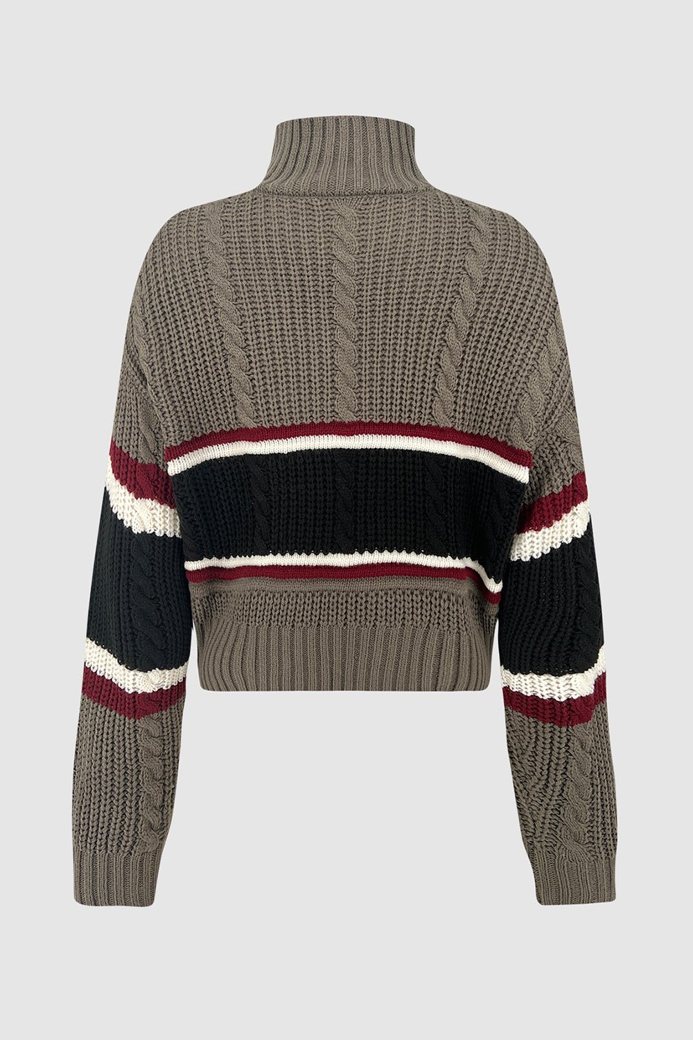 Cable - Knit Striped Quarter Zip Turtleneck Sweater - Admiresty