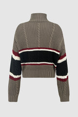 Cable - Knit Striped Quarter Zip Turtleneck Sweater - Admiresty