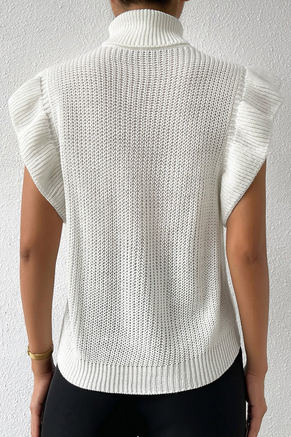 Cable - Knit Turtleneck Cap Sleeve Sweater - Admiresty