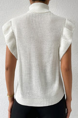 Cable - Knit Turtleneck Cap Sleeve Sweater - Admiresty