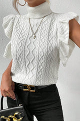 Cable - Knit Turtleneck Cap Sleeve Sweater - Admiresty