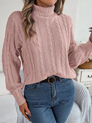 Cable - Knit Turtleneck Dropped Shoulder Sweater - Admiresty