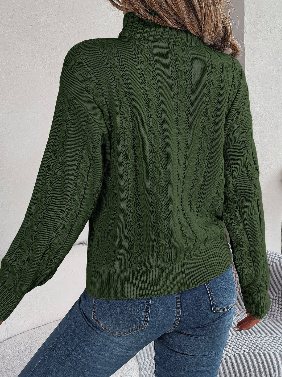 Cable - Knit Turtleneck Dropped Shoulder Sweater - Admiresty