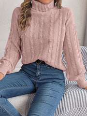 Cable - Knit Turtleneck Dropped Shoulder Sweater - Admiresty