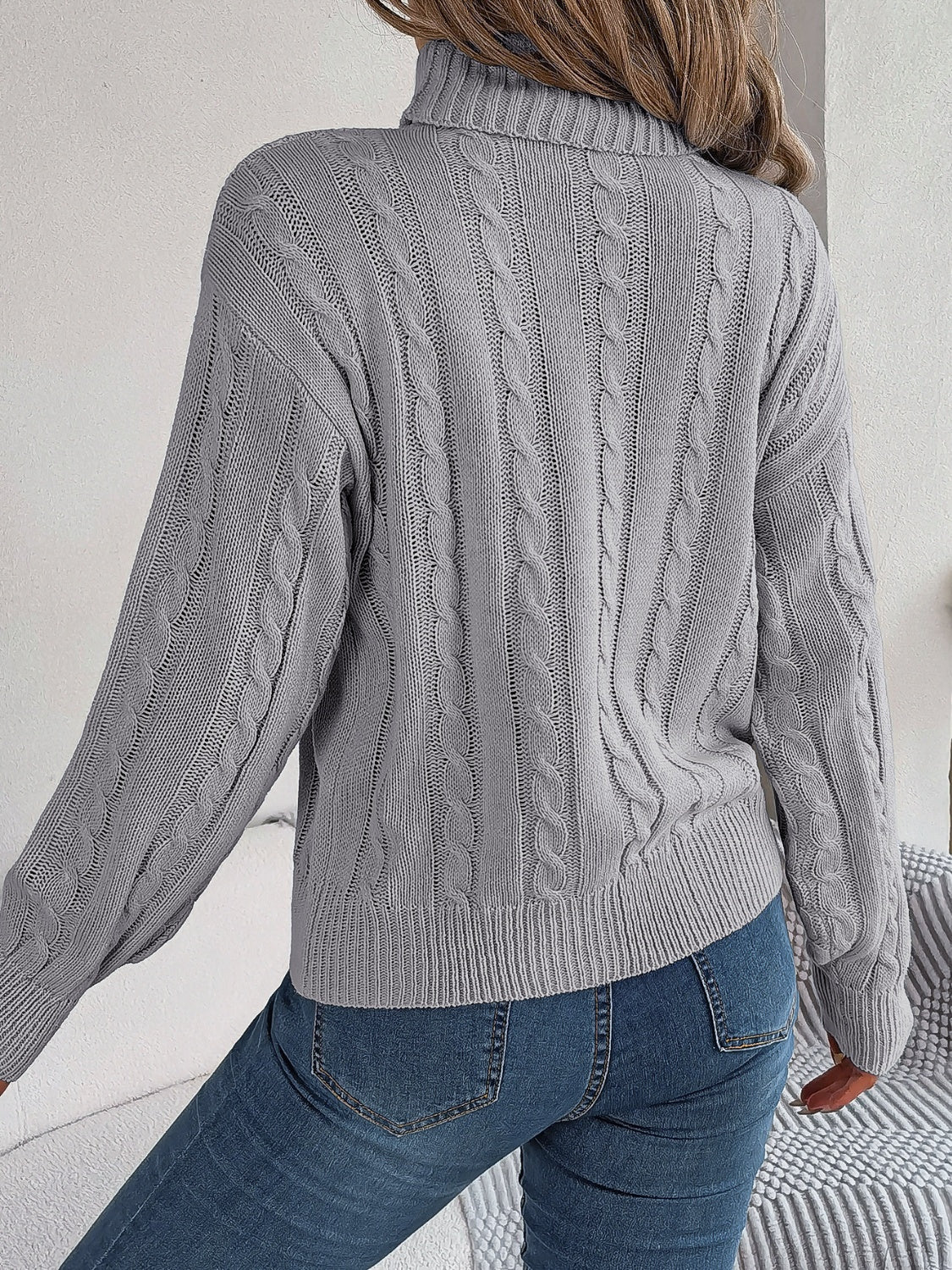 Cable - Knit Turtleneck Dropped Shoulder Sweater - Admiresty