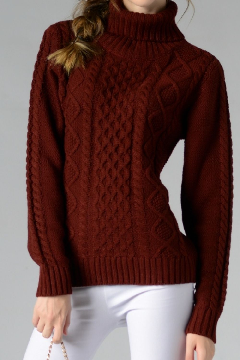 Cable - Knit Turtleneck Long Sleeve Sweater - Admiresty