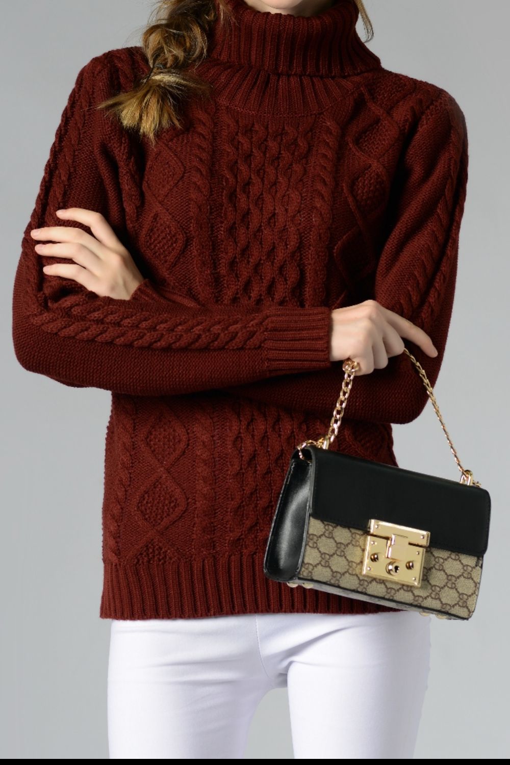 Cable - Knit Turtleneck Long Sleeve Sweater - Admiresty