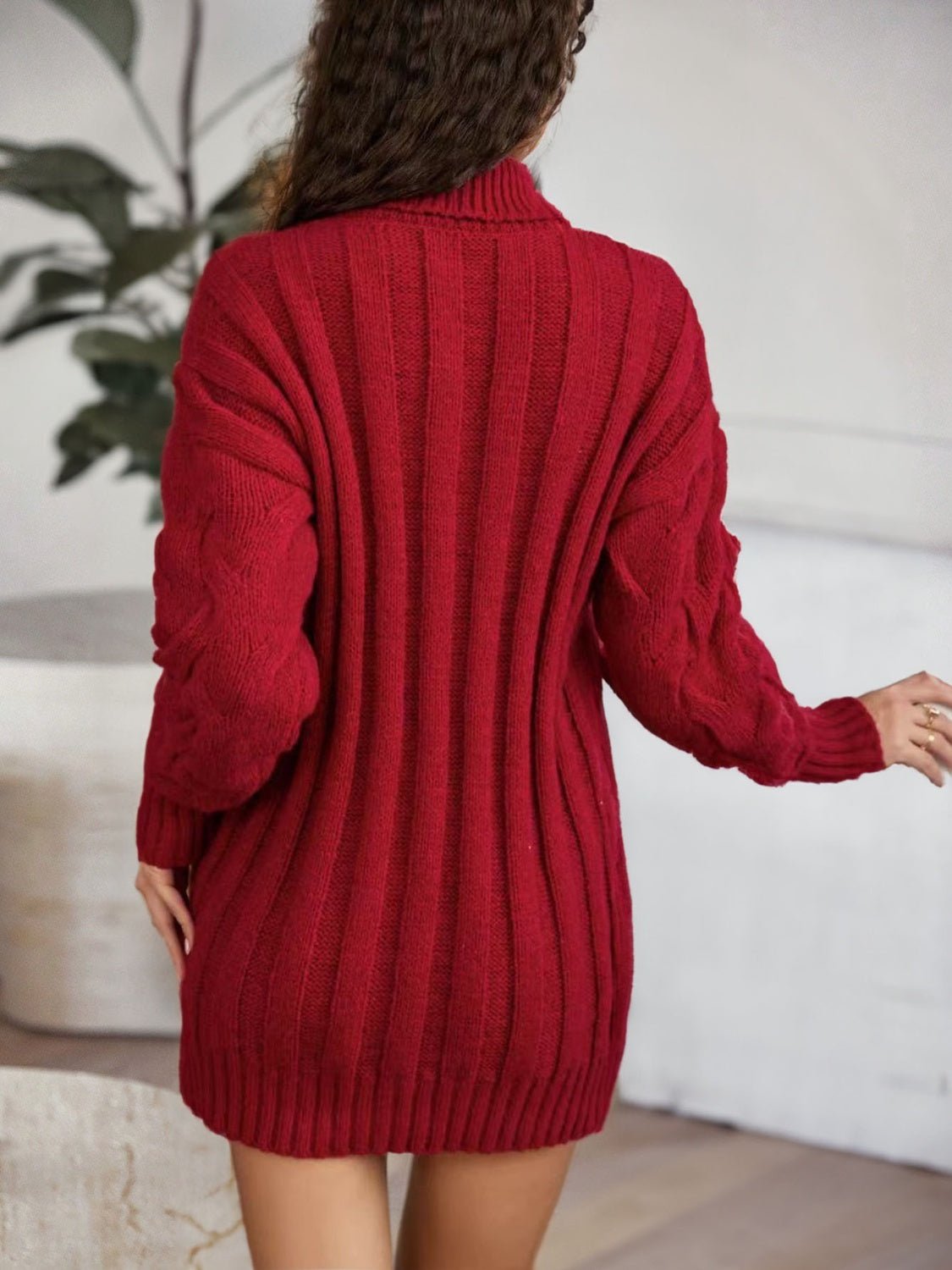 Cable - Knit Turtleneck Sweater Dress - Admiresty