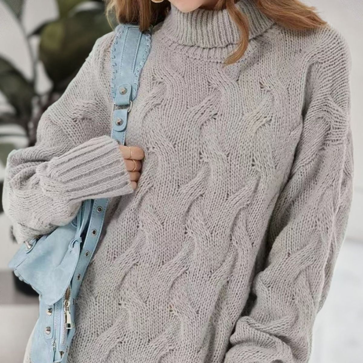 Cable - Knit Turtleneck Sweater Dress - Admiresty