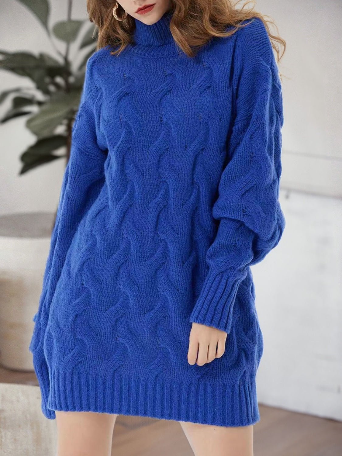 Cable - Knit Turtleneck Sweater Dress - Admiresty