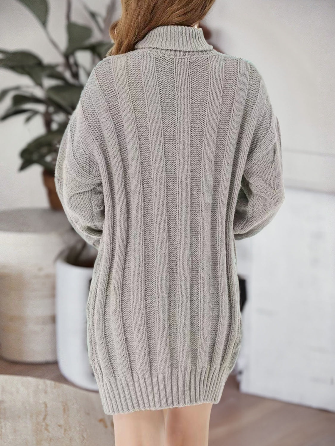 Cable - Knit Turtleneck Sweater Dress - Admiresty