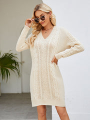 Cable - Knit V - Neck Mini Sweater Dress - Admiresty