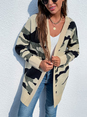 Camouflaged Dropped Shoulder Open Front Cardigan - Admiresty