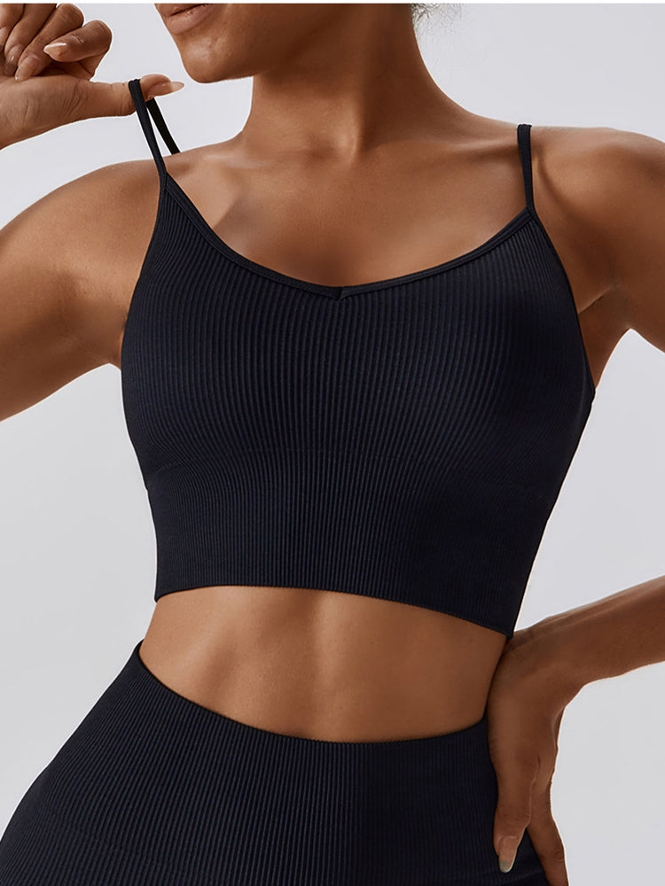 Ribbed Lace-Up Cropped Active Cami