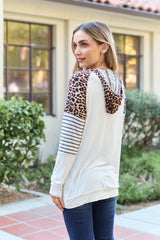 Celeste Design Full Size Leopard Contrast Drawstring Hoodie - Admiresty