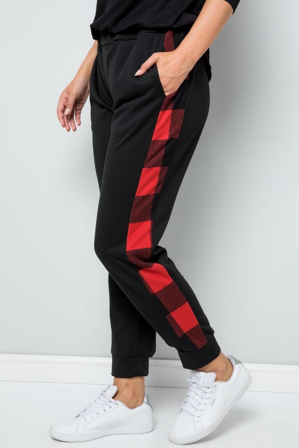 Celeste Design Full Size Plaid Side Print Sweatpants - Admiresty