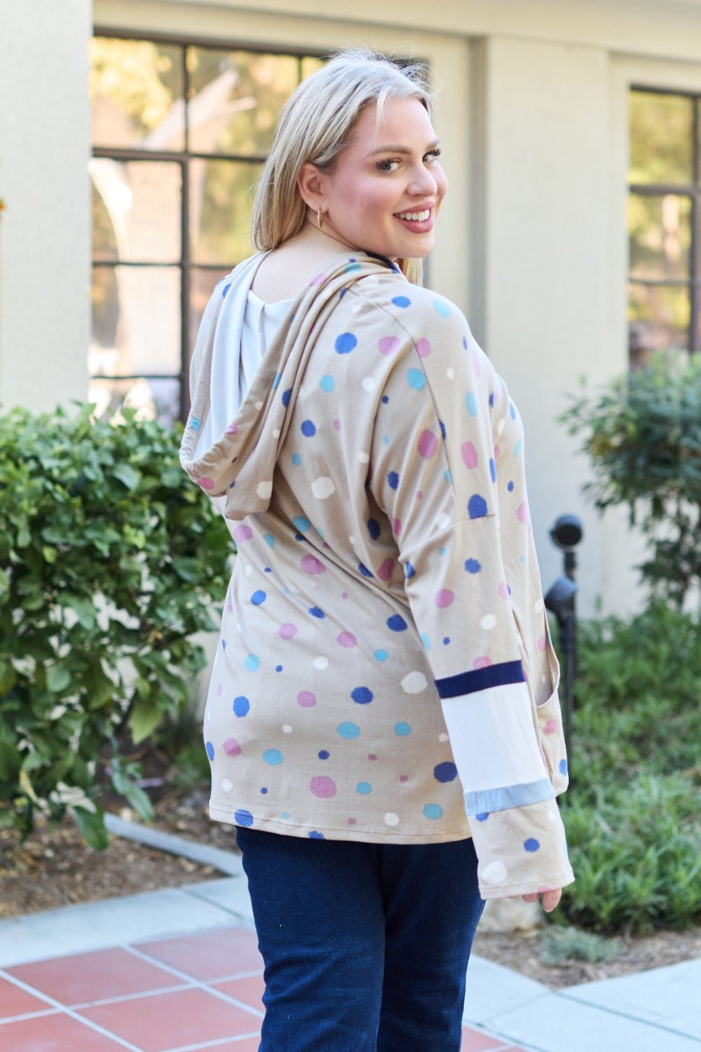 Celeste Design Full Size Polka Dot Drawstring Hoodie - Admiresty