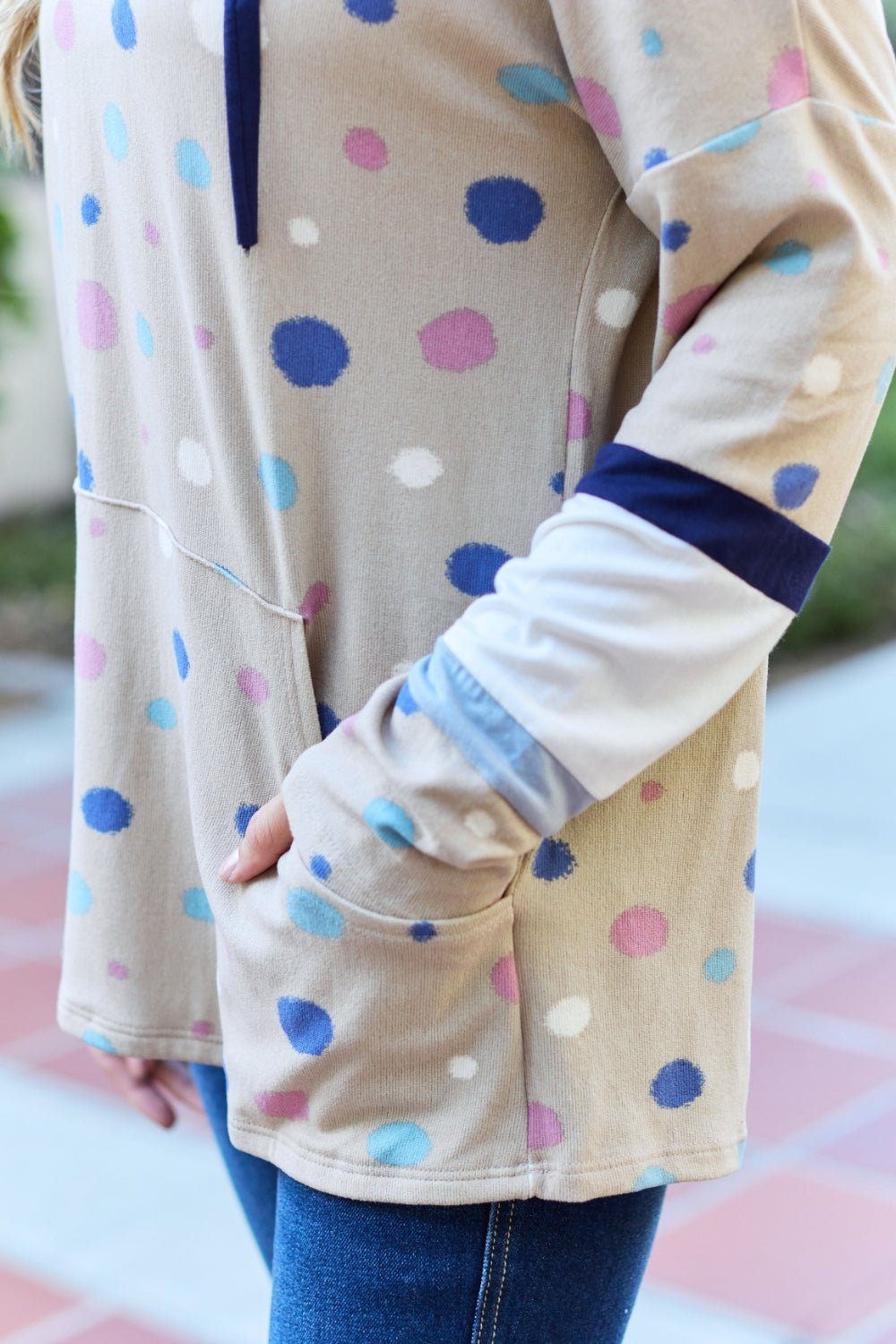 Celeste Design Full Size Polka Dot Drawstring Hoodie - Admiresty