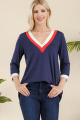 Celeste Full Size Celeste Full Size V - Neck Contrast T-Shirt - Admiresty