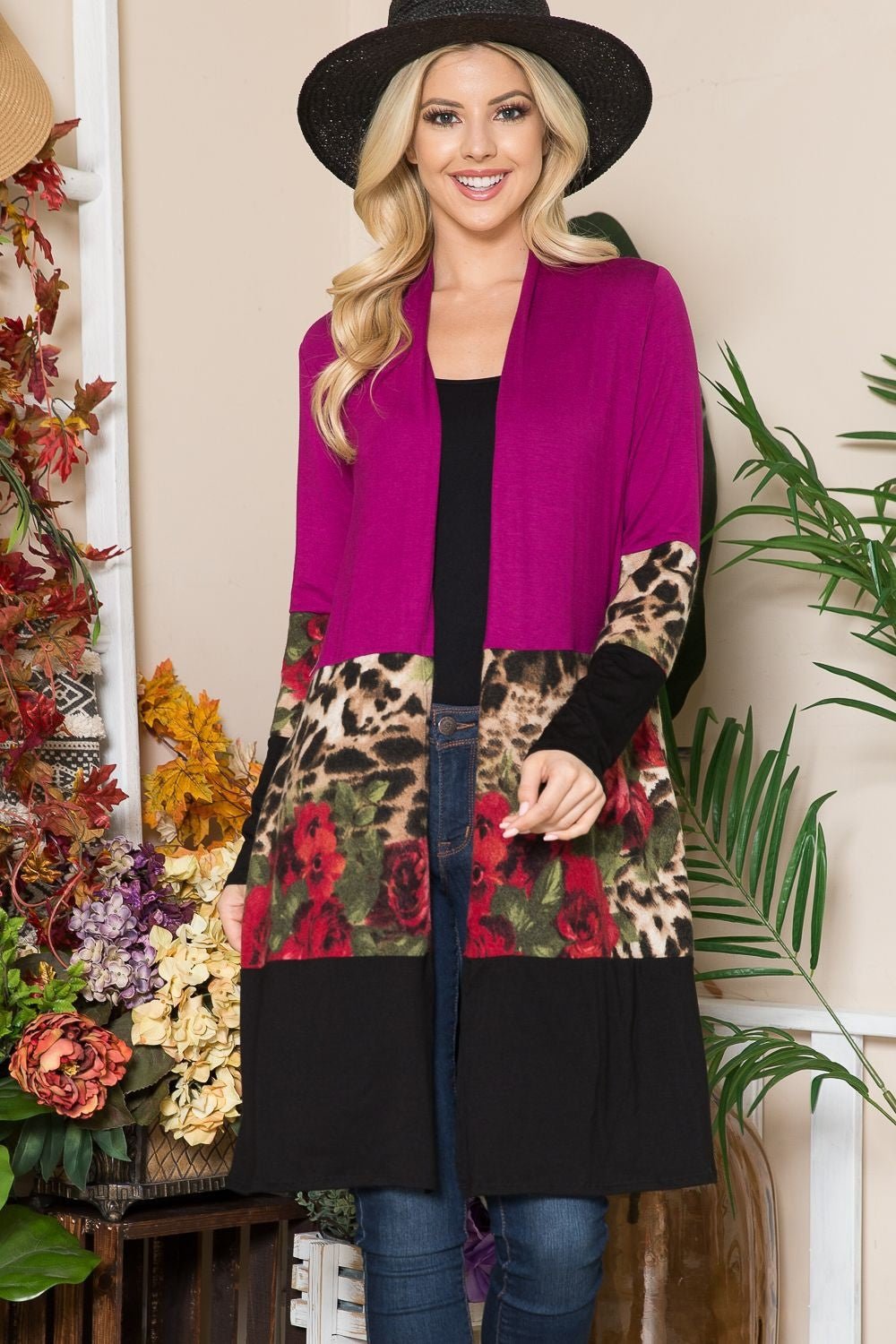 Celeste Full Size Color Block Open Front Cardigan - Admiresty