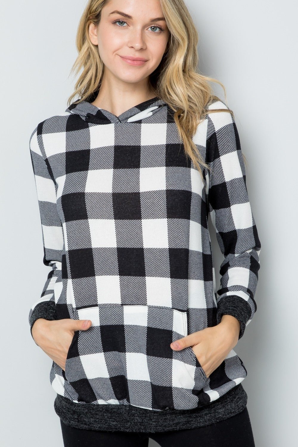 Celeste Full Size Contrast Plaid Long Sleeve Hoodie - Admiresty