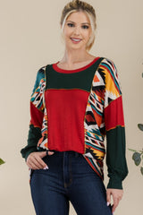 Celeste Full Size Exposed Seam Printed Color Block T-Shirt - Admiresty