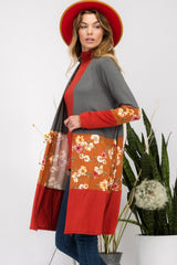 Celeste Full Size Floral Color Block Open Front Cardigan - Admiresty